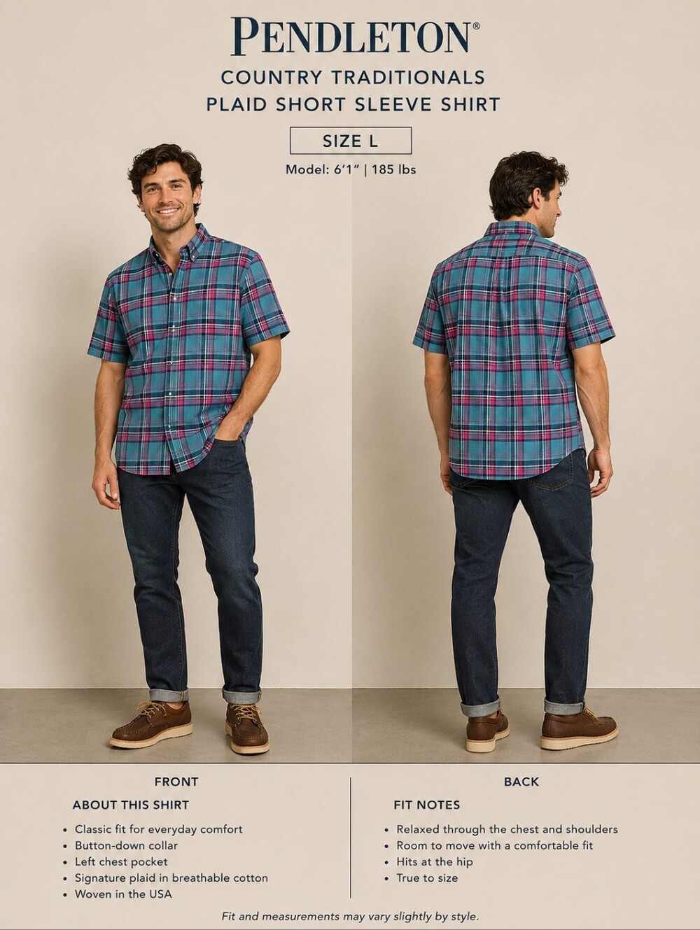 Pendleton Country Traditionals Plaid Short Sleeve Button Down Shirt Made in USA